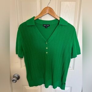 Nautica Green Cable Knit Cardigan spring top collared shirt work wear